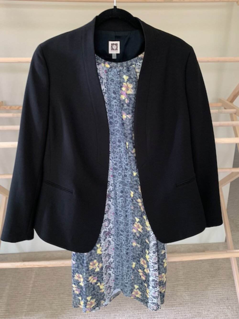 Anne Klein Black Collarless Open Front Blazer (Size 14)